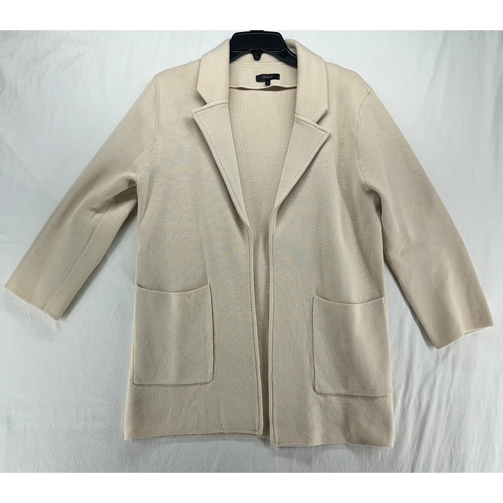 Quince 100% Organic Cotton Knit Blazer Alabaster Cream Open Front Cardigan S